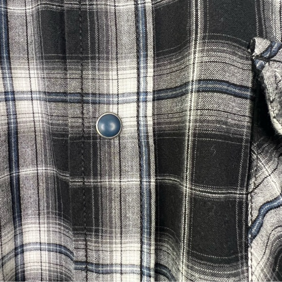 Roebuck & Co plaid Western shirt men’s black grey white blue snap button… - Picture 8 of 11